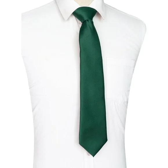 Men's Emerald Green Solid Pure Color Imported Polyester Formal Neck Ties - Picture 3 of 4